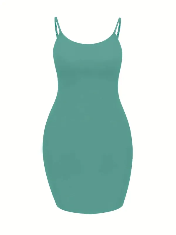 Plus Size Azul Royal Ajustável Alça Spaghetti Bodycon Mini Vestido Cami
