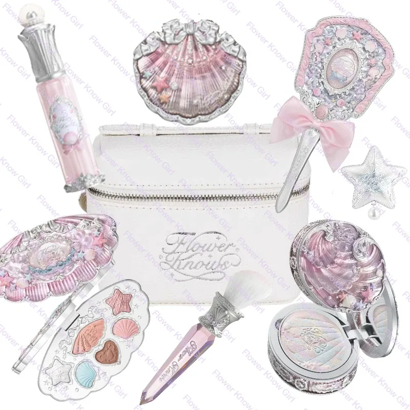 Makeup Flower Knows Shell's Jewel Mermaid Glow Set Eyeshadow Palette Blush Lip Gloss Makeup Bag Matte Glow Shimmer Primer Kit