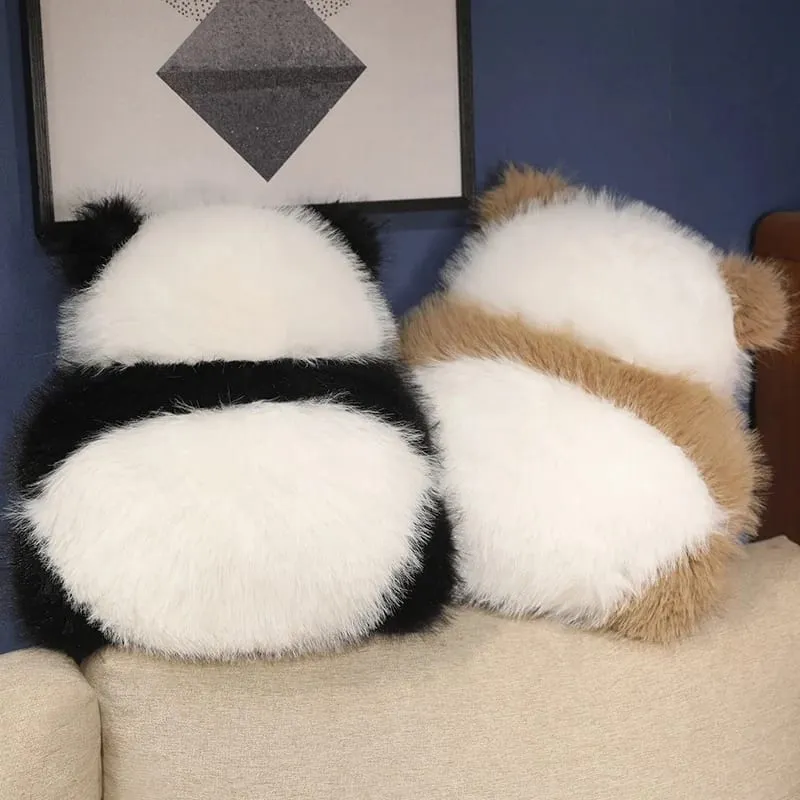 Super fofo pelúcia panda sombra recheada qizai vista traseira almofada estilo nórdico sofá decoração travesseiro chocolate panda abraço cintura travesseiro