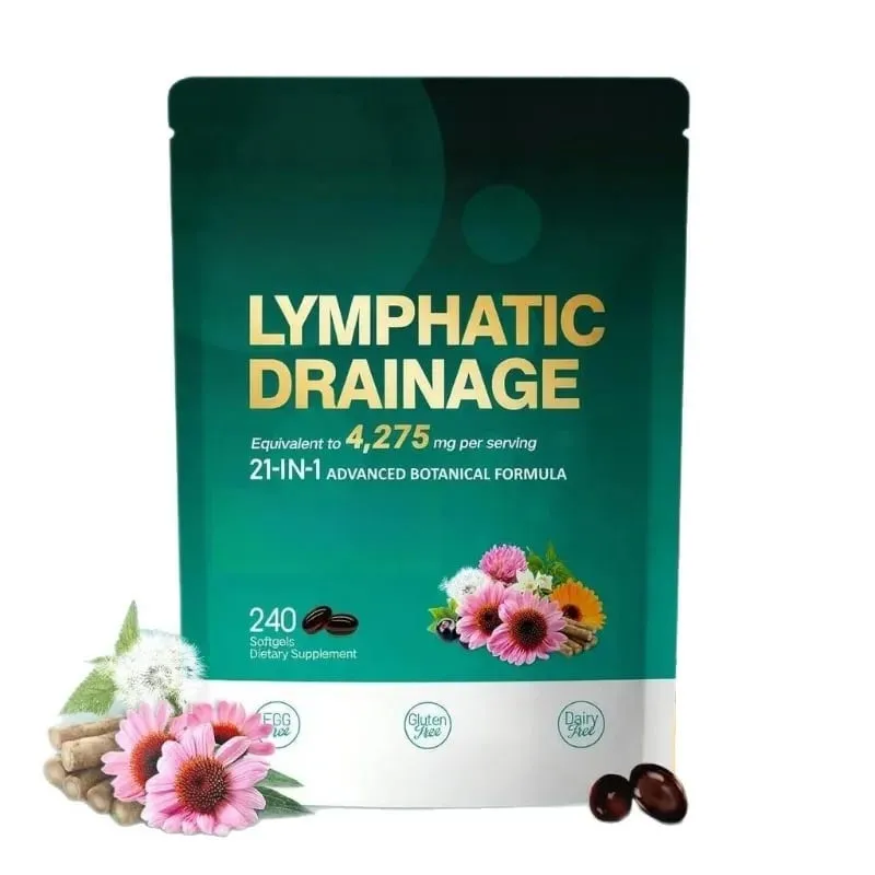 21 em 1 4275 mg Cápsulas de Drenagem Linfática Sistema de Suporte 240 Cápsulas Softgel com Mistura de Ervas e Dente de Leão Bardana e Cúrcuma