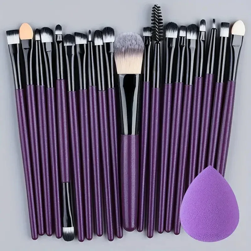 Conjunto de pincéis de maquiagem 20 unidades, delineador, mistura de bochechas, pincel de base cosmética com esponja de maquiagem