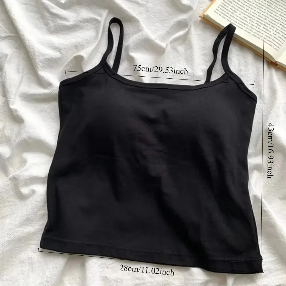 1 peça coreana feminina cor sólida alças finas sem mangas camisola fina com almofada no peito