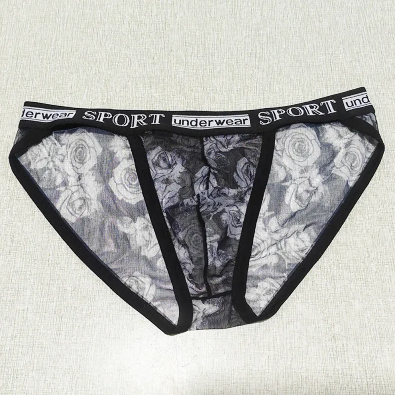 1pc masculino rosa impresso briefs alta perspectiva garfo roupa interior sexy malha pura calcinha respirável confortável cuecas