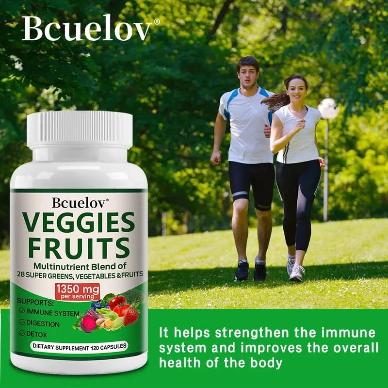 Suplemento de frutas e vegetais de 1350 mg - 28 nutrientes complexos - aumenta a desintoxicação da digestão e o suporte imunológico