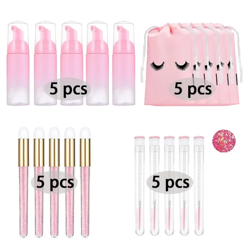 60ml recarregável vazio bomba de plástico garrafa lash extensão kit limpeza haste longa escova lash modelador poeira tubo eva saco armazenamento ferramentas