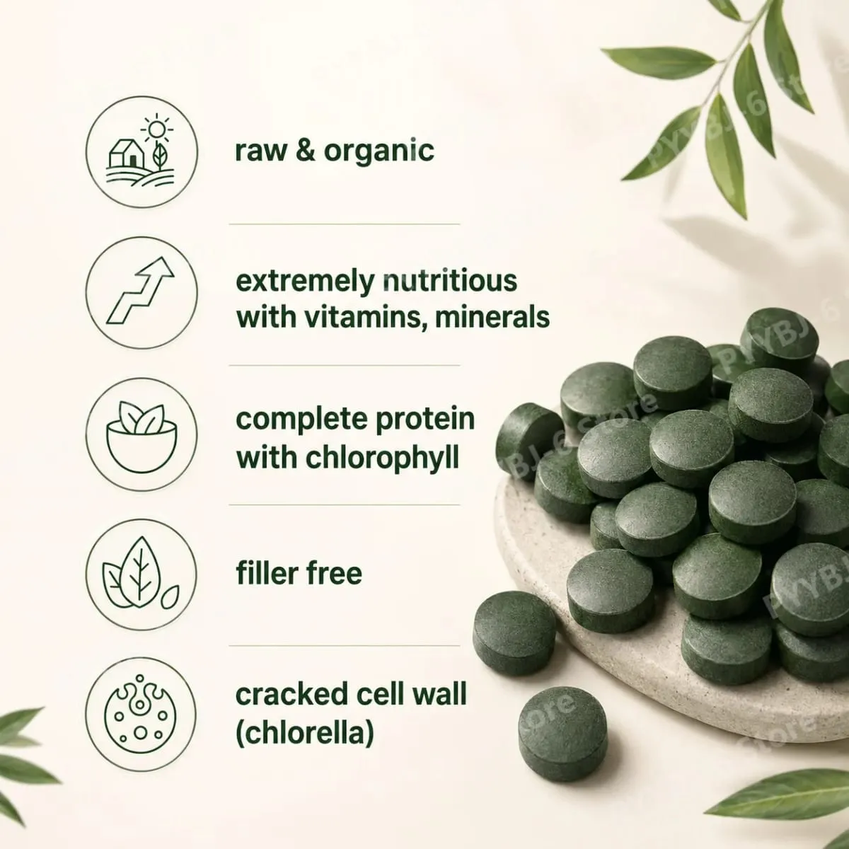 Comprimidos orgânicos de Spirulina Chlorella 3000mg Mistura de superalimento de 720 contagens com proteína vegana, energia, imunidade, suporte digestivo — image 4