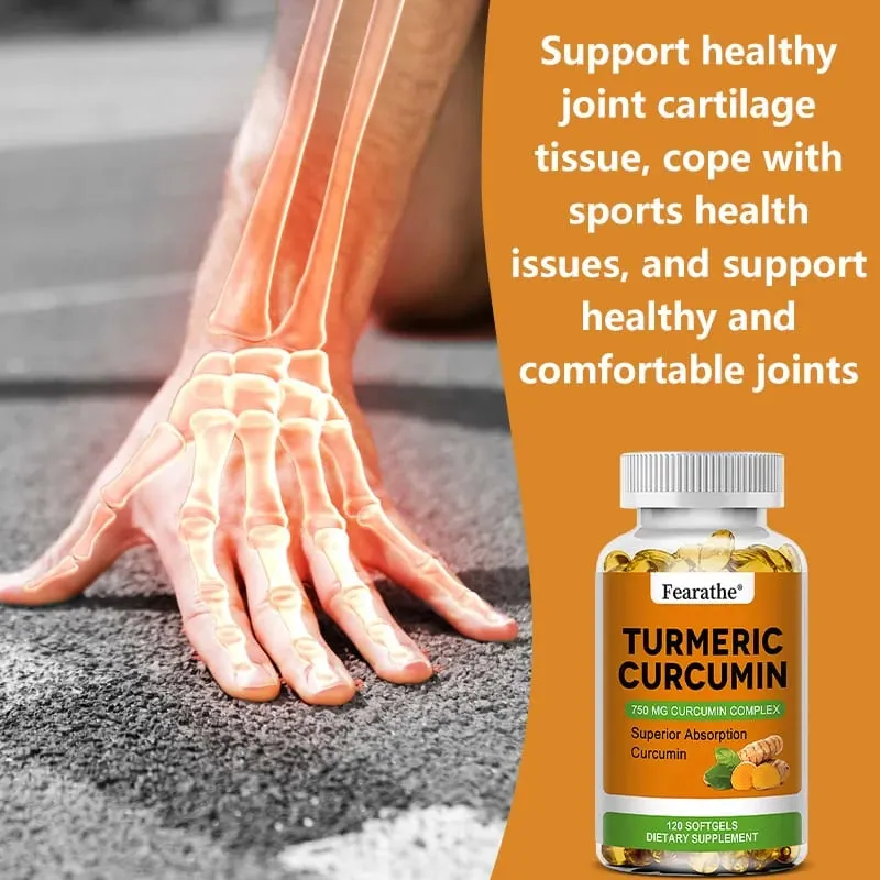 Cápsulas orgânicas de curcumina de cúrcuma - 750 mg de complexo de curcumina de maior potência para a saúde cardiovascular, óssea, muscular e cerebral