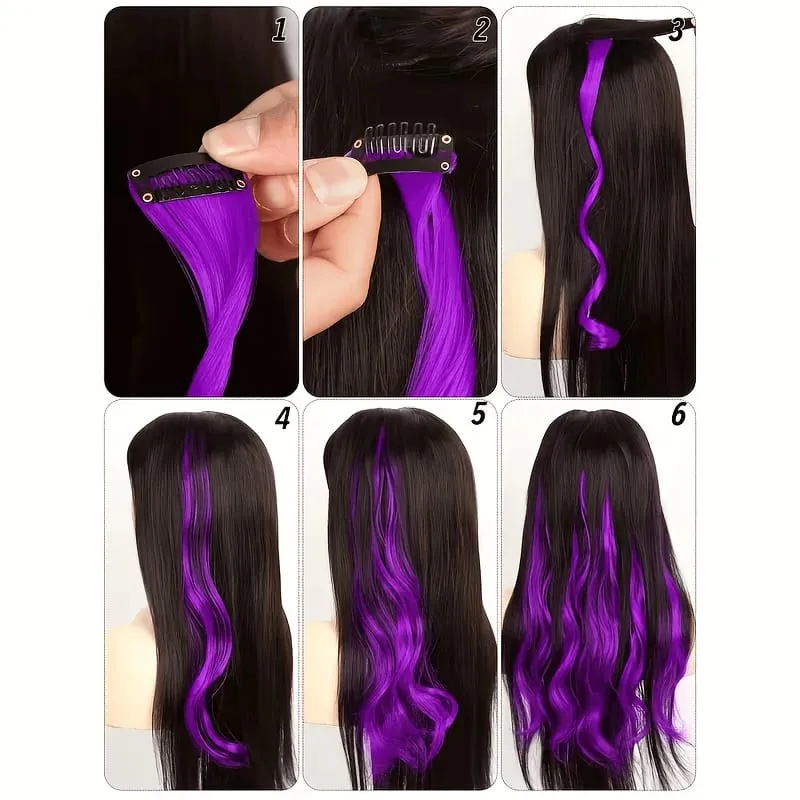 Gradient Wave Clip - in Hair Extensions 2pcs Synthetic Fiber Color - Blocked Tassel Ear - Side Dyeing for Daily Party Cosplay