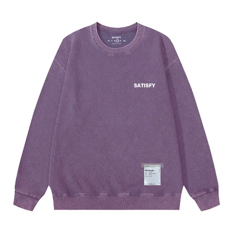 Satisfy SoftCell Men's Round-Neck Sweatshirt Running Distress Member Print Vintage Style Long Sleeve Cotton Sweatshirt with Po