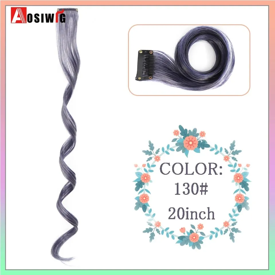 22 "sintético longo reto arco-íris destaque extensões de cabelo colorido clipe em uma peça ombre rosa roxo verde amarelo para wome
