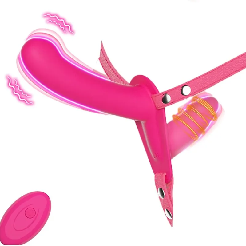 Strap-On Vibrador com Arnês Ajustável Wearable Realista Duplo Vibradores Vibradores Adultos Brinquedos Sexuais para Mulheres Lésbicas