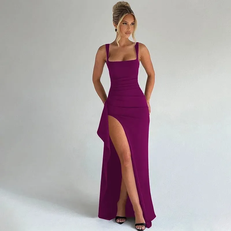 Sexy Solid Pleated Strapless Dress Lady Chic Off-shoulder Backless High Waist Split Dresses Women 2026 New Evening Party Gown — image 18