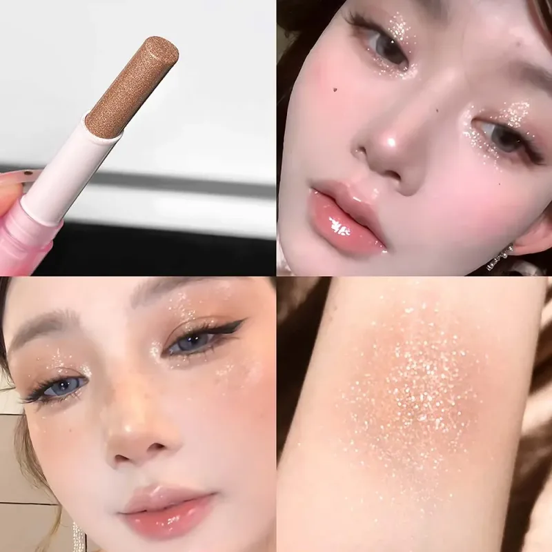 Caneta iluminadora de sombra brilhante, à prova d'água, azul diamante, gelatina, bastão, glitter, rosa, roxo, sombra de olho, maquiagem brilhante