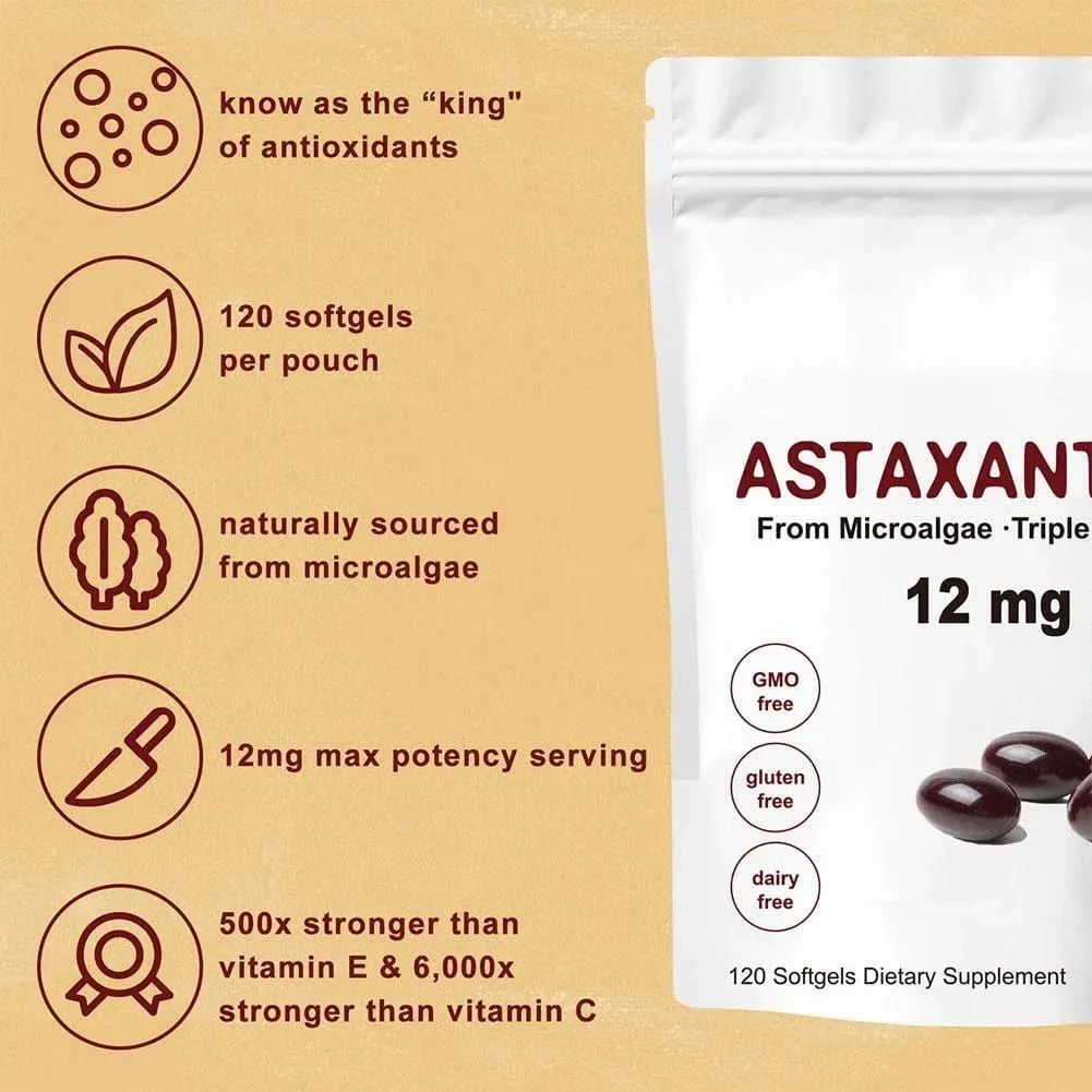 Premium Astaxanthin Capsules Antioxidant Supplements Supports Eye Joint Internal Circulation Skin Health & Natural Tanning