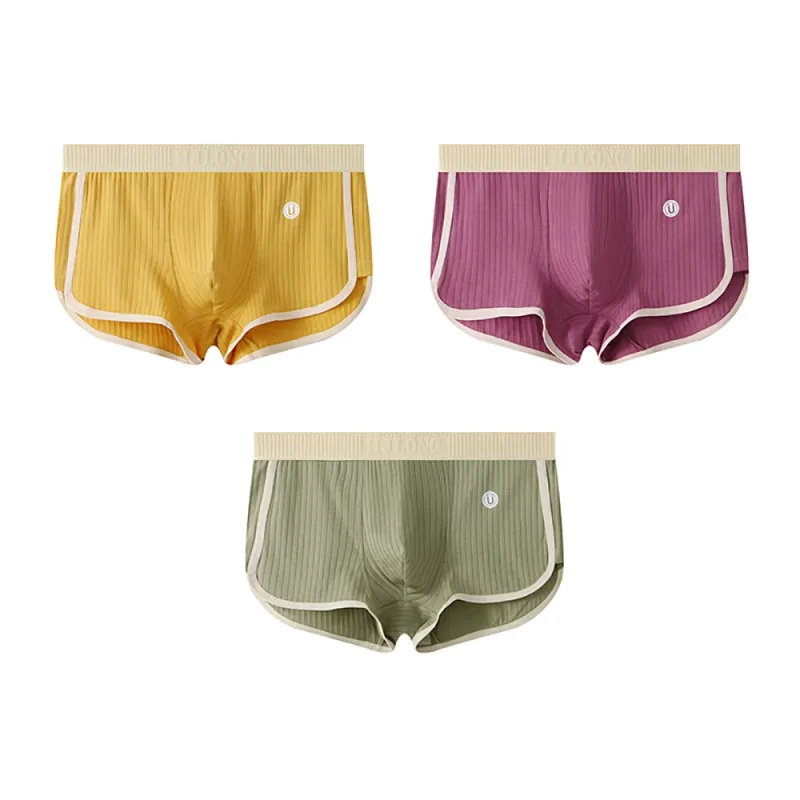 3 unidades/pacote 100% algodão sólido listrado boxer masculino sexy malha respirável u virilha roupa interior alta elástica ampliar cintura cuecas
