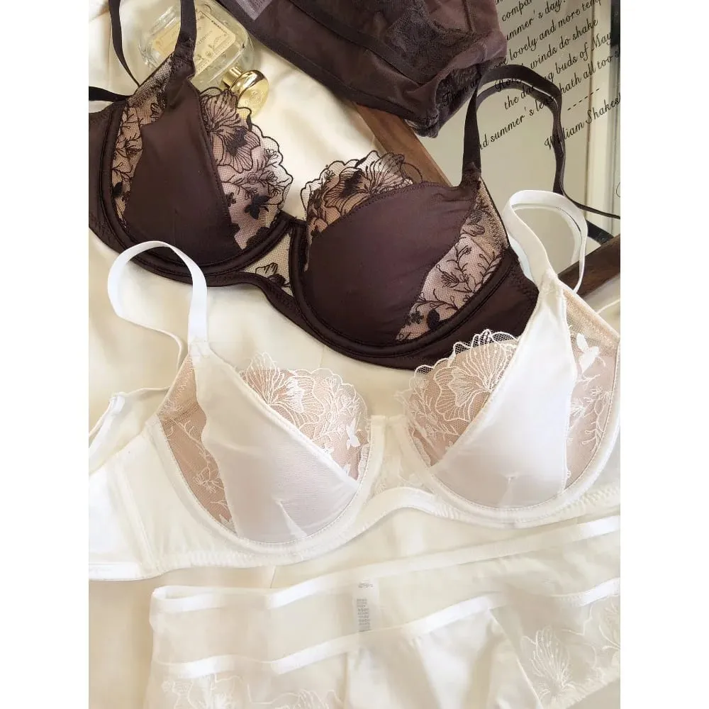 Conjunto de sutiã de renda bloco de cores retrô francês macio underwire minimizador copo fino suporte lingerie conjunto feminino tamanho 34-40abc