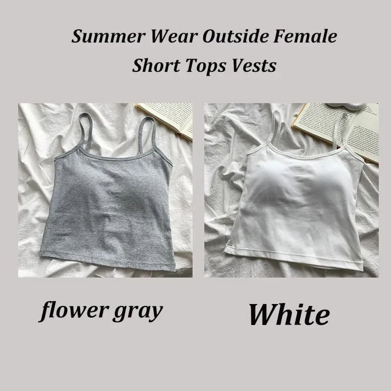 2 pçs/set feminino básico algodão camisola senhora cor sólida cintas de espaguete sem mangas coletes finos respirável curto sem mangas topos