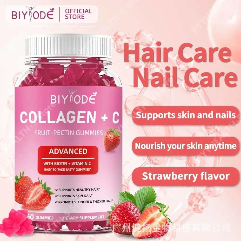 Gomas de Colágeno + C Frutas-Pectina com Vitamina C Antioxidante Natural Suporta Cabelo, Pele e Unhas Saudáveis 60 Gomas — image 1