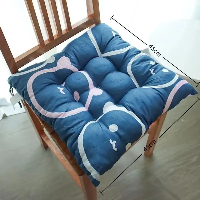Soft Thick Padded Square Seat Cushion With Cute Cartoon Prints Fixed Ties For Home Office Indoor Outdoor Use Polyester Resilient