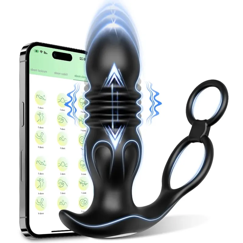 APP 控制男性前列腺按摩器伸縮肛門振動器同性戀肛塞陰莖環成人用品男士性玩具