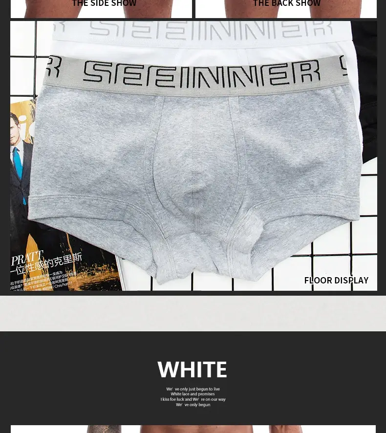 Seeinner Mens Boxer Shorts Cotton U Convex Pouch Underwear Soft Comfortable Underpants Cueca Masculina M-XXL Black White Gray
