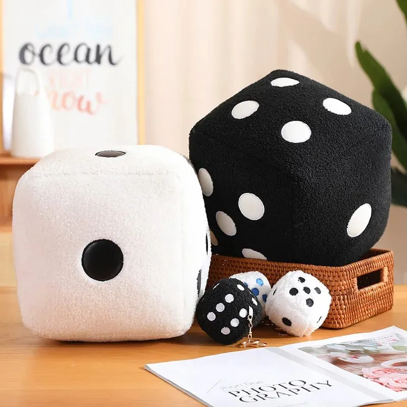 8/25cm recheado mahjong dados travesseiro de pelúcia macio branco preto volta apoio plushie interativo jogo interior instrumento presente