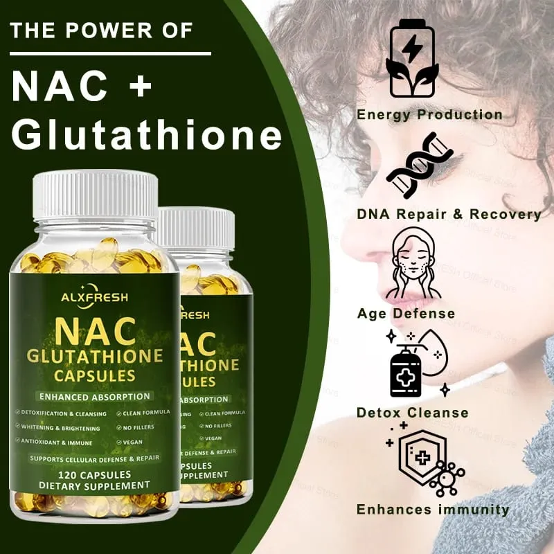 Complexo NAC + Glutationa Premium Detox e Reforço Antioxidante com Vitamina C | Suplemento de saúde do sistema imunológico para suporte ao fígado