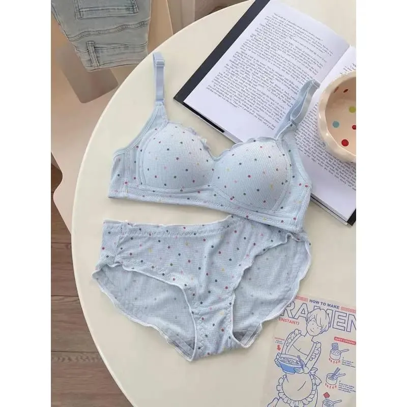 Sutiã sem fio de bolinhas brancas para adolescentes, suporte de retração de busto, conjunto de bralette não acolchoado, peito pequeno, anti flacidez, moyisu