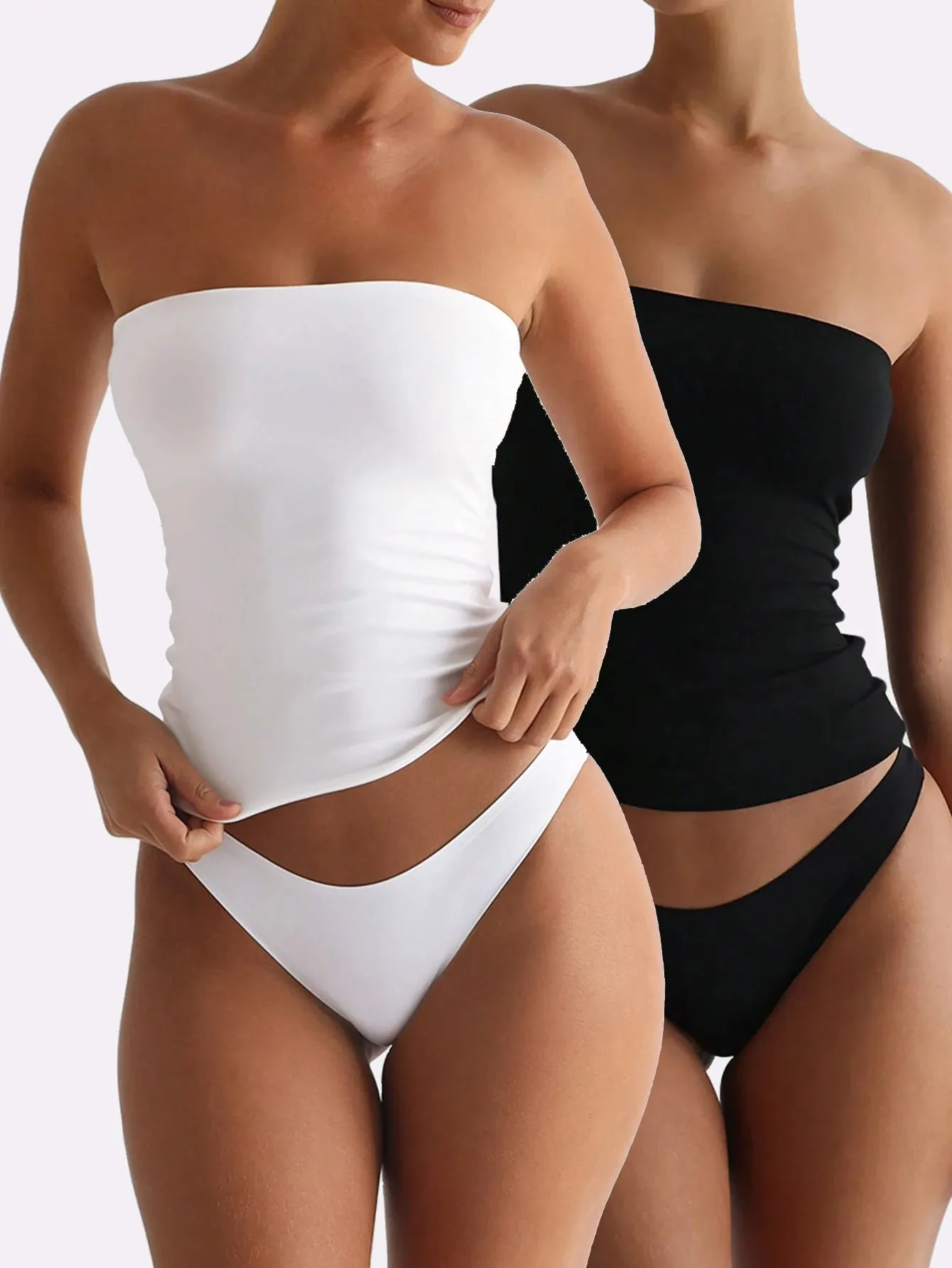 2 pacotes de top tubo sem alças sólido feminino macio elástico sem mangas fino básico elegante em camadas bandeau cami roupa casual diária