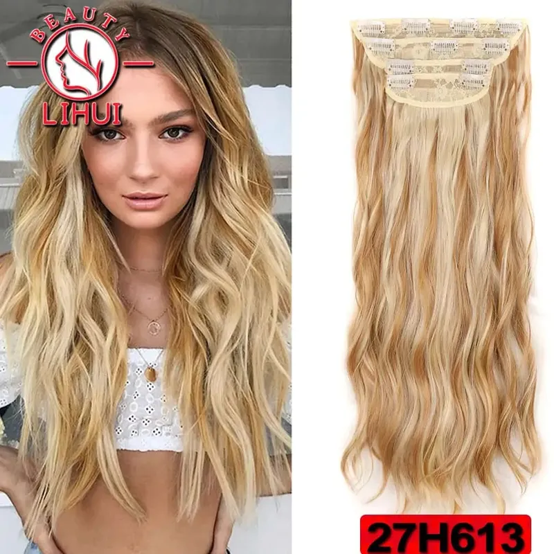 Long Curl Wave Clip In Hair Extensions 6Pcs/Set 16 Clips High Tempreture Synthetic Hairpiece Clip In Hair Extensions 24Inch