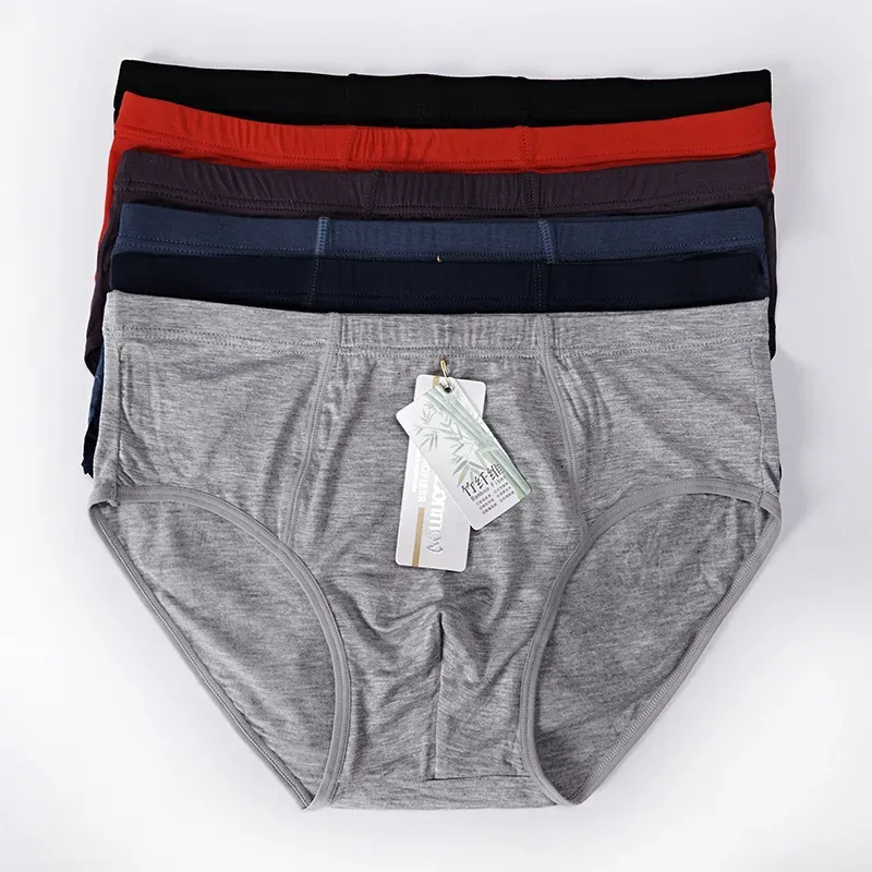 3 Packs Set Plus Size Solid Breathable Men Briefs Sexy Bamboo Fiber Hot Man Undrewear Black Sexy Male Panties New 5XL 6XL 2024