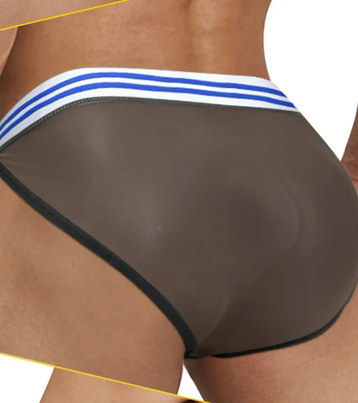Men's Ice Silk Ultra-Thin Barely-There Mesh Sheer Briefs, Striped V-Shape Elastic Waistband Summer Daily Commute Underwear