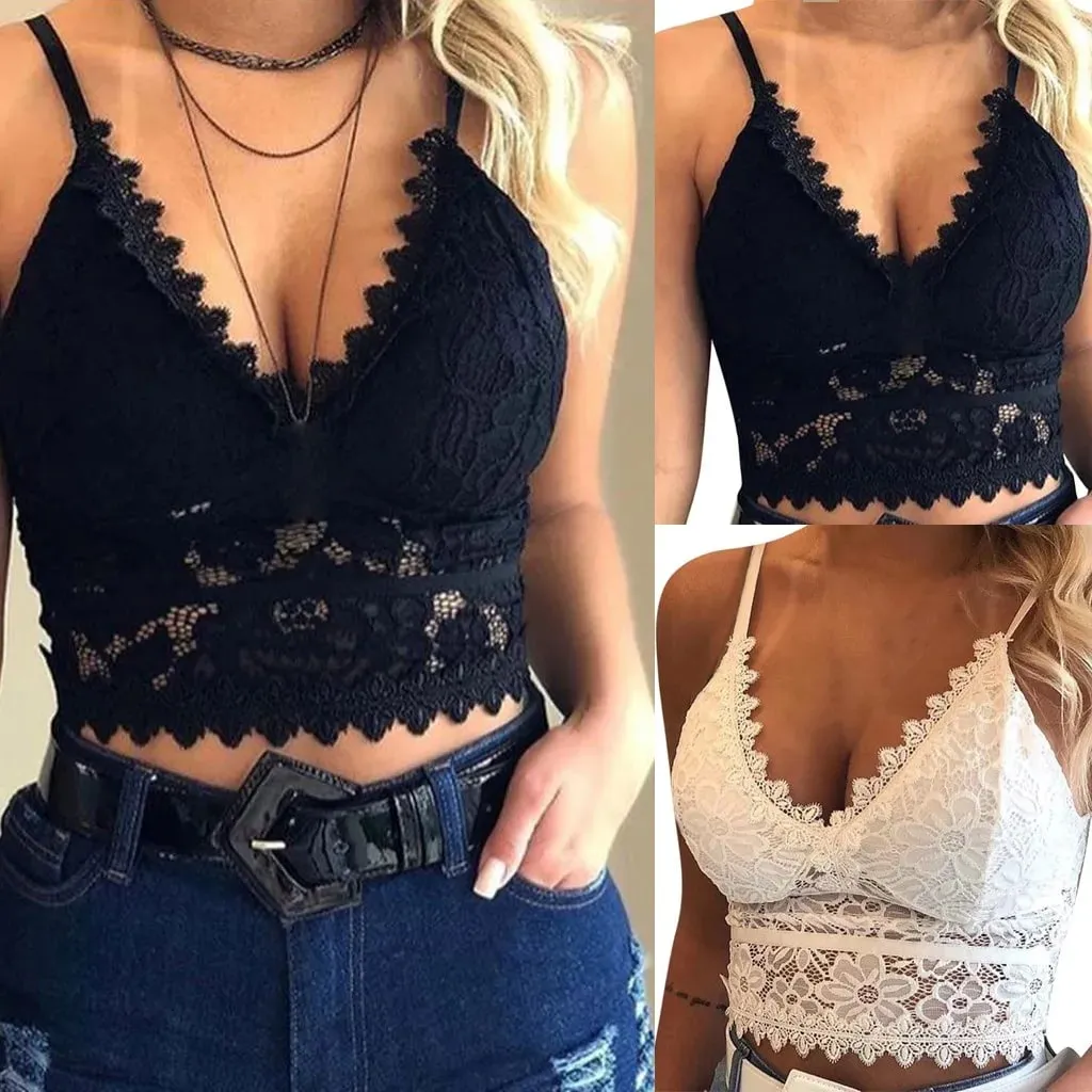 Sexy Lace Hollowing Mesh See Through Slim Backless Halter Crop Top Spaghetti Strap Sheer Embroidery Camisole Vest Corset — image 5