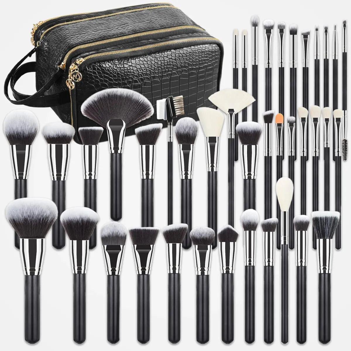 40/30/25/22Pcs Professional Makeup Brush Set with Crocodile Storage Bag Blush Highlight Eyeshadow Brushes for Daily Stage Makeup — image 1