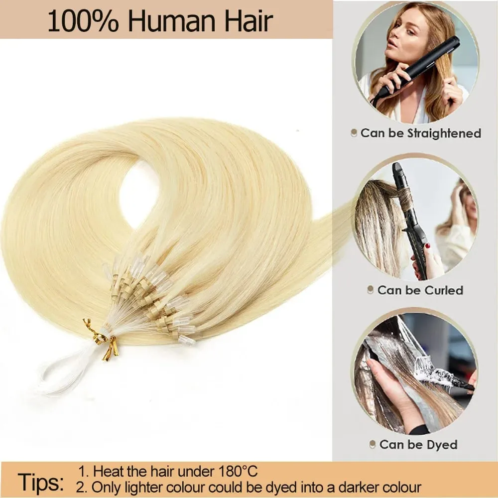 Extensões de cabelo humano micro loop, fácil instalação em casa, micro contas, loiro, marrom, preto, reto, 30 g/pacote
