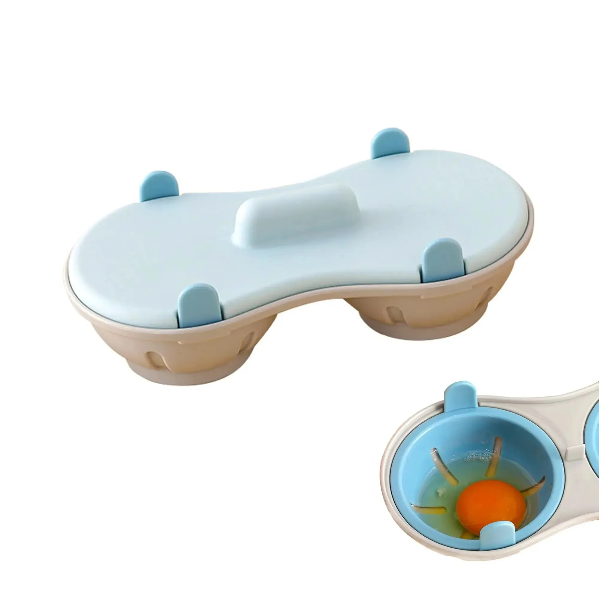 Escalfador de ovos de micro-ondas eficiente, escalfador de ovos duplo, cozinhar ovos escalfados com cesta de drenagem removível, calor para cozinha