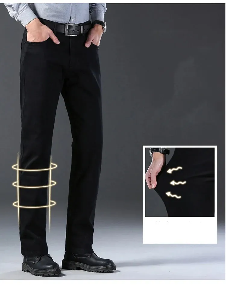 Nova versão coreana masculina é macia e confortável estiramento regular ajuste jeans moda casual algodão negócios preto calças jeans