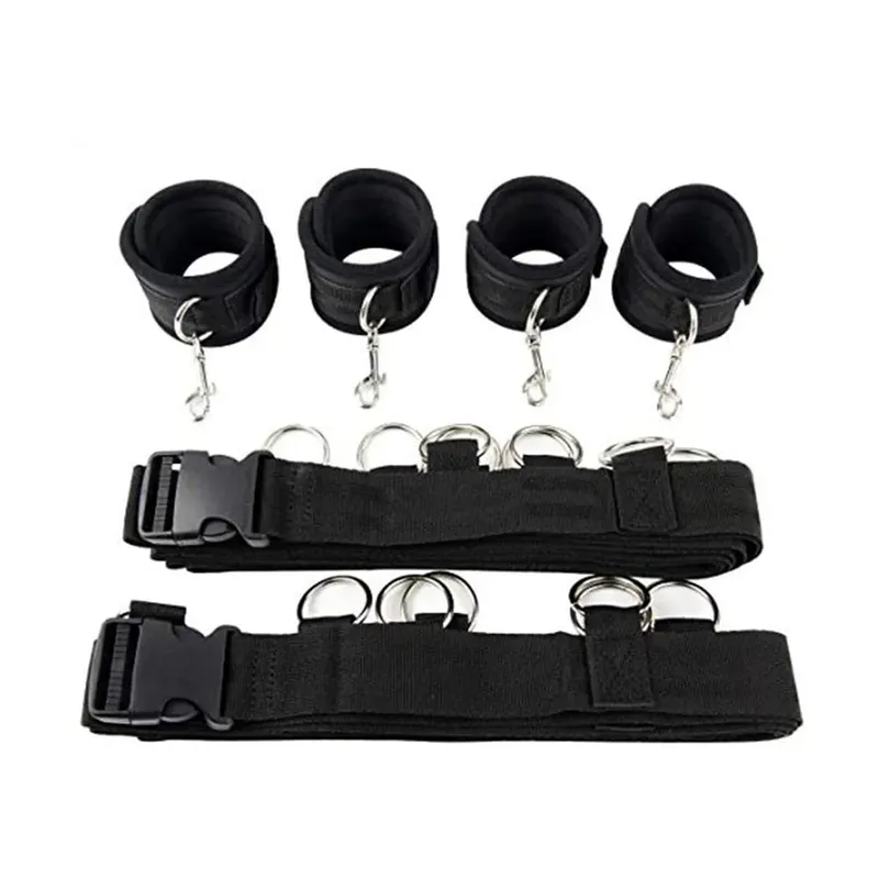 Conjunto de contenção bdsm bondage algemas e tornozelo escravo na cama perna aberta flertar brinquedos sexuais para mulheres casais eróticos sem vibrador