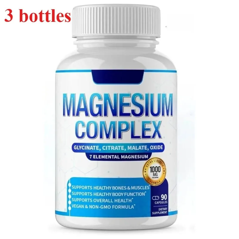 Cápsula de complexo de magnésio de 90 peças contém 7 ingredientes - citrato de glicinato e malato, etc. 1000 mg de suporte nutricional para a saúde