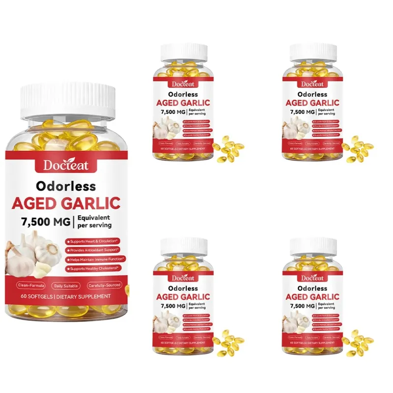 Odorless Aged Garlic Extract 7500mg Equivalent 60 Softgels - Immune Support Heart Health Antioxidant Supplement for Adults