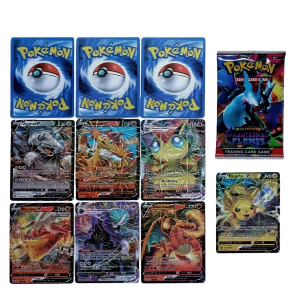 Cartão pokémon divertido 40-360 segundos, mega evolução, chamas fantasmas, reforço inglês, cartão de batalha, fãs de anime, brinquedo de presente de aniversário para crianças — image 5