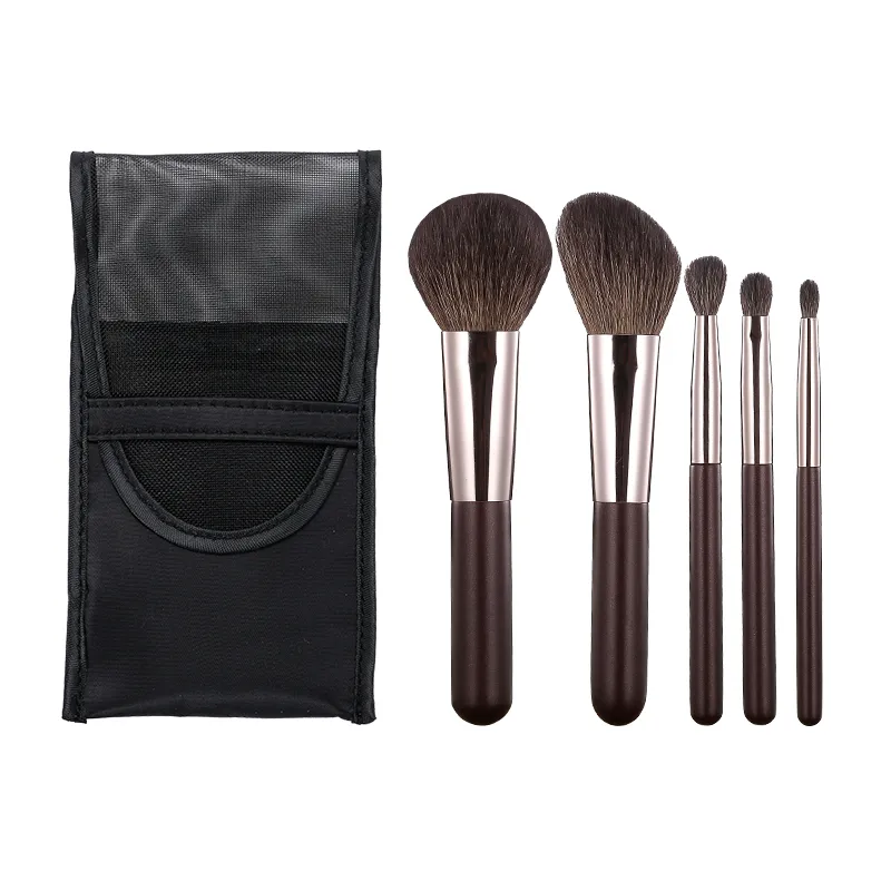 5 Pcs Mini Makeup Brushes Set Eye Shadow Foundation Powder Eyelash Lip Concealer Blush Nature Bristle Set Travel Portable Sof