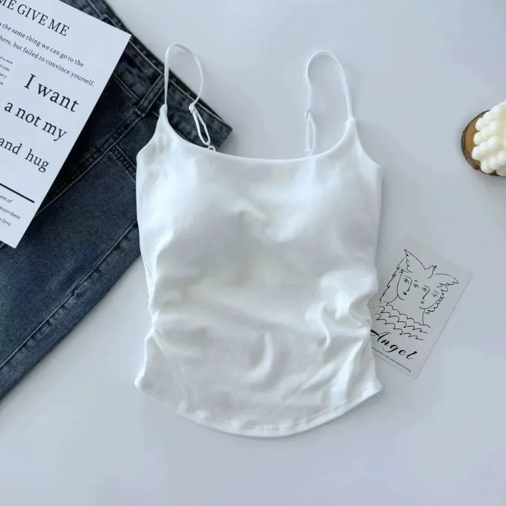 Simples sem mangas suspender colete fino com copos acolchoados camisola roupa interior curto colete atividades esportivas