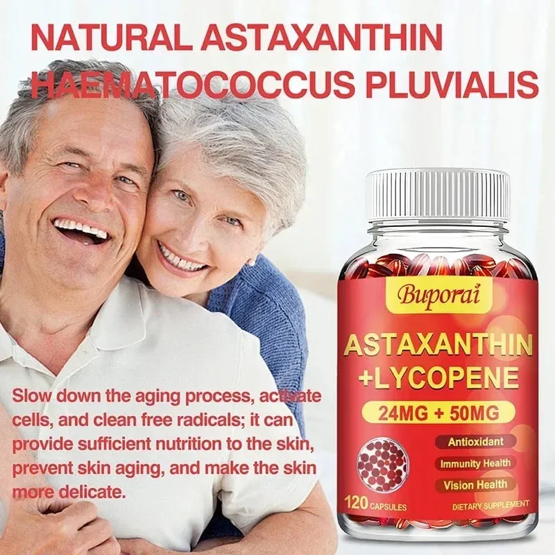 Cápsulas de Astaxantina + Licopeno - O antioxidante apoia a visão do coração e a saúde da próstata, melhora a imunidade