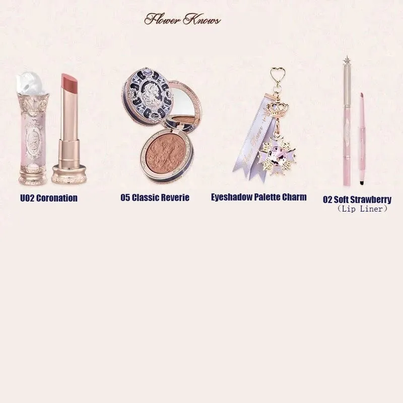 Flor sabe morango rococó série conjunto de maquiagem glitter fosco sombra paleta blush power veludo batom kit perfume conjunto