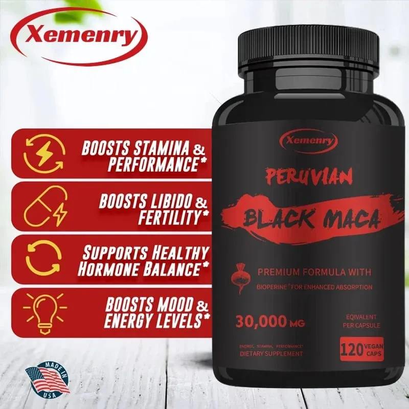 Raiz de Maca Negra de Força Máxima - 30 000 Mg - Extrato de Raiz de Maca em Gelatina do Peru