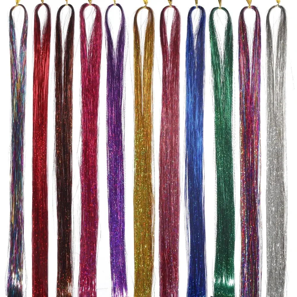 3 unidades/pacote 120cm multicolorido pet llaser cabelo enfeites extensões de cabelo metálico para diy festa cosplay acessórios de decoração de cabelo