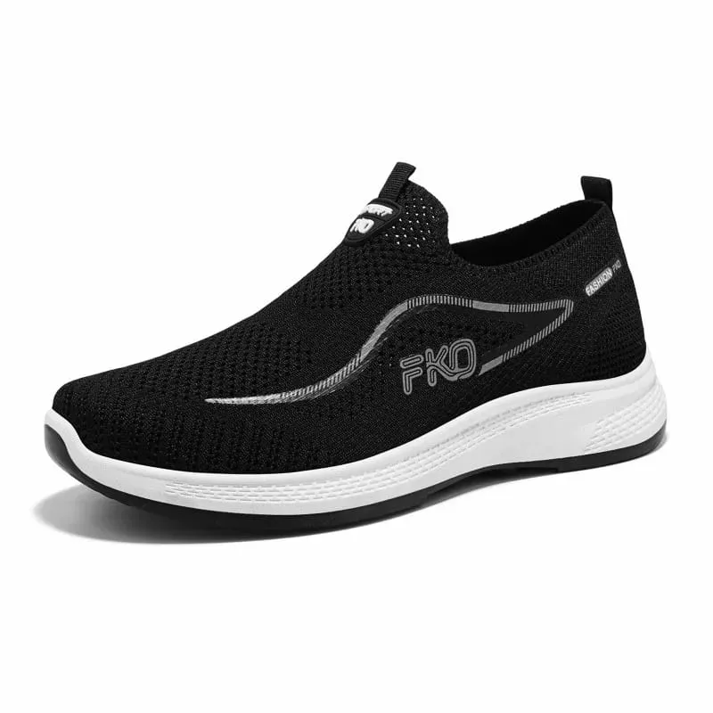 Tênis masculino de malha voadora, malha respirável, parte superior, leve, sola grossa, antiderrapante, calçado esportivo casual para caminhada