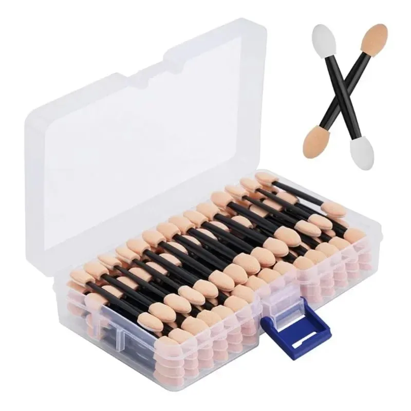 Cuttte 50/100PCS Aplicadores De Esponja De Sombra De Olho De Lados Duplas Descartáveis ​​com Recipiente Comprimento Pincéis De Sombra Aplicador De Maquiagem