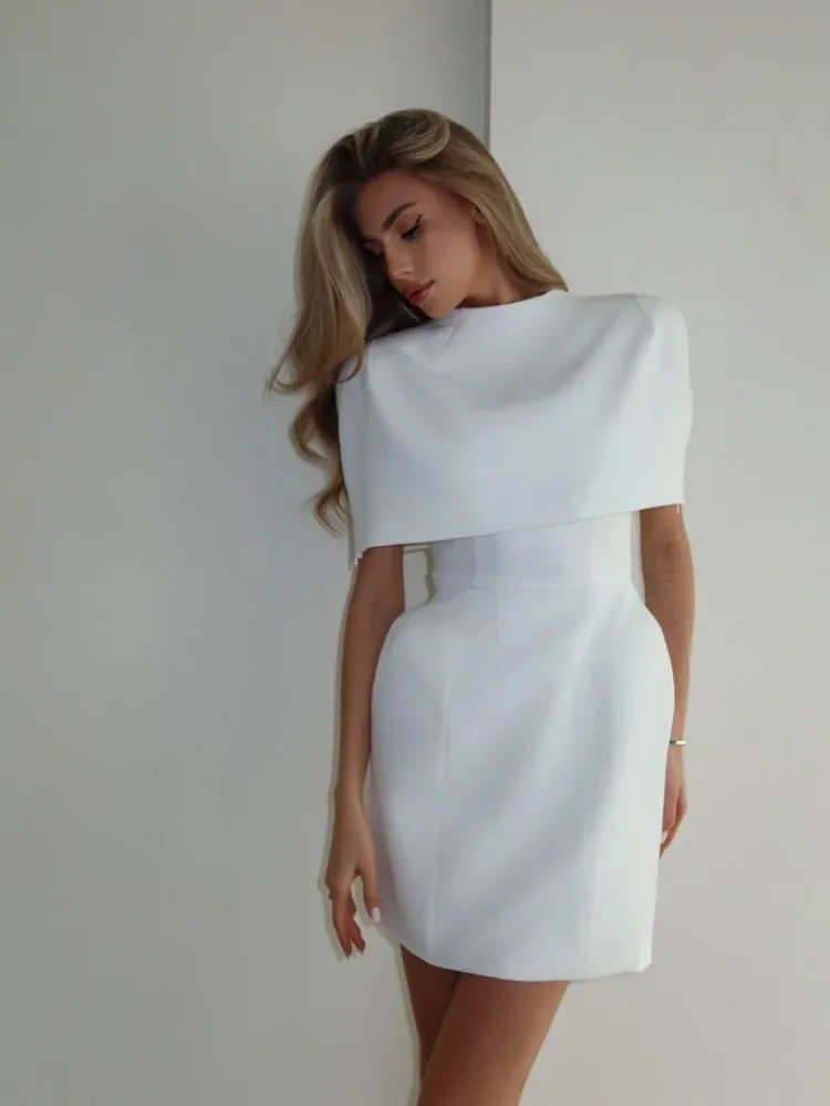 Sólido xale mini vestido feminino elegante pescoço quadrado cintura cinching sem mangas magro vestidos curtos senhora 2026 novos vestidos de festa de férias